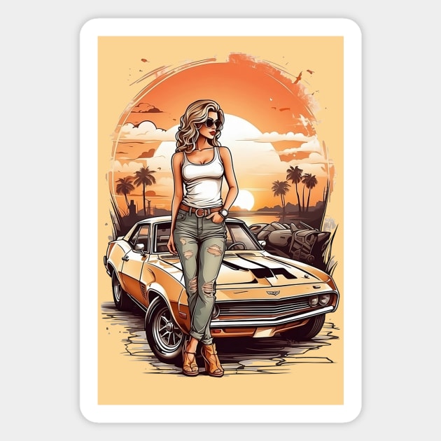 girl in the sunset Magnet by HarlinDesign